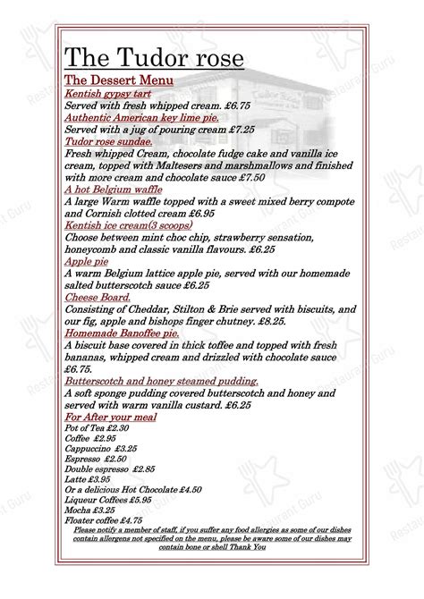 tudor rose menu sittingbourne.